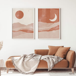 Illustrative and abstract poster design in soft colors