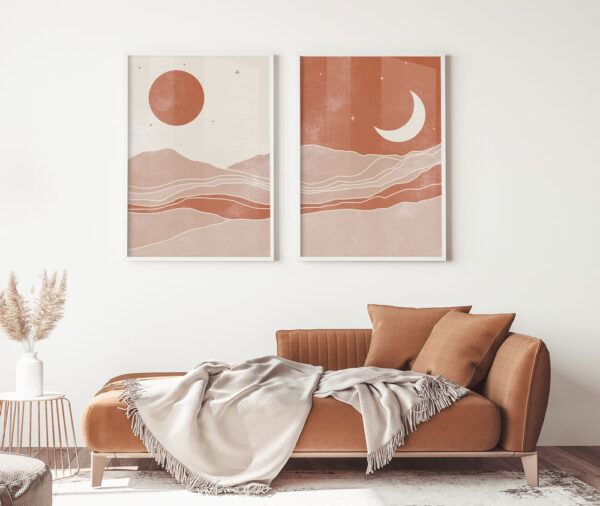 Illustrative and abstract poster design in soft colors