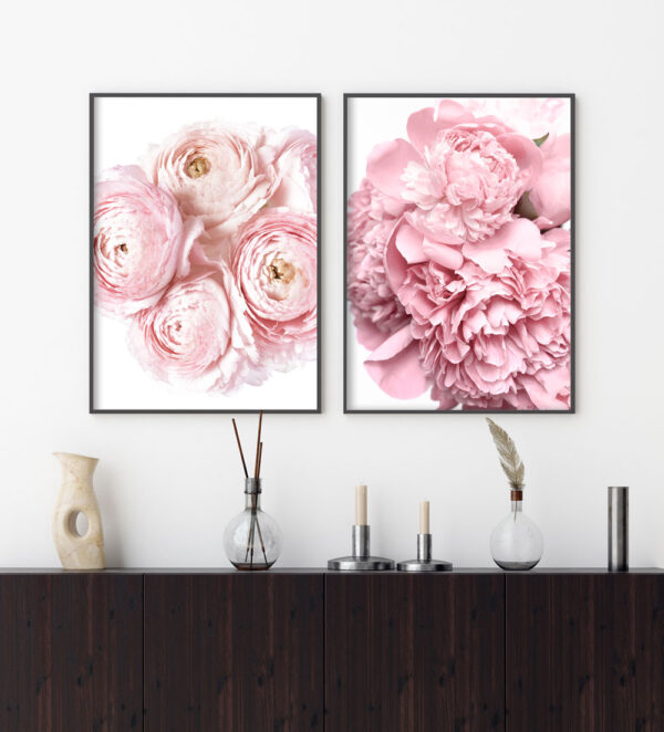 Illustrative floral poster in soft pink colors