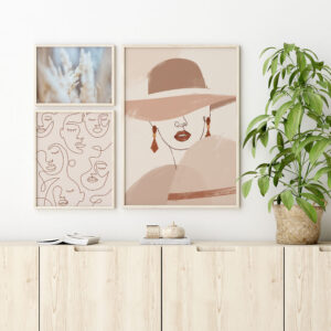 Abstract and illustrative poster with soft beige colors