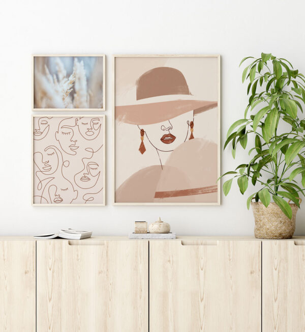 Abstract and illustrative poster with soft beige colors